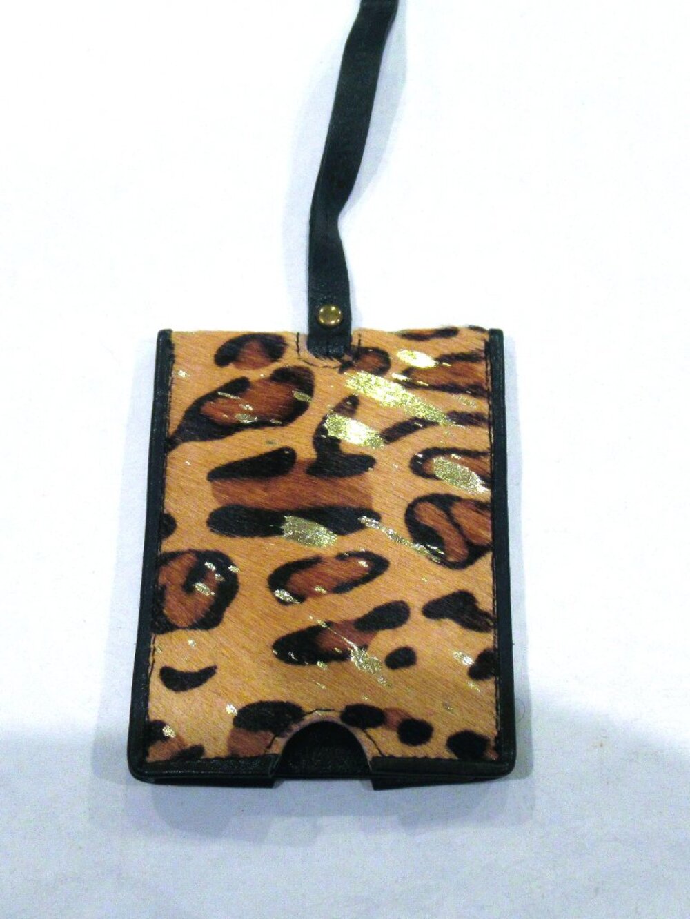 Leopard print luggage tag, gold sparkle